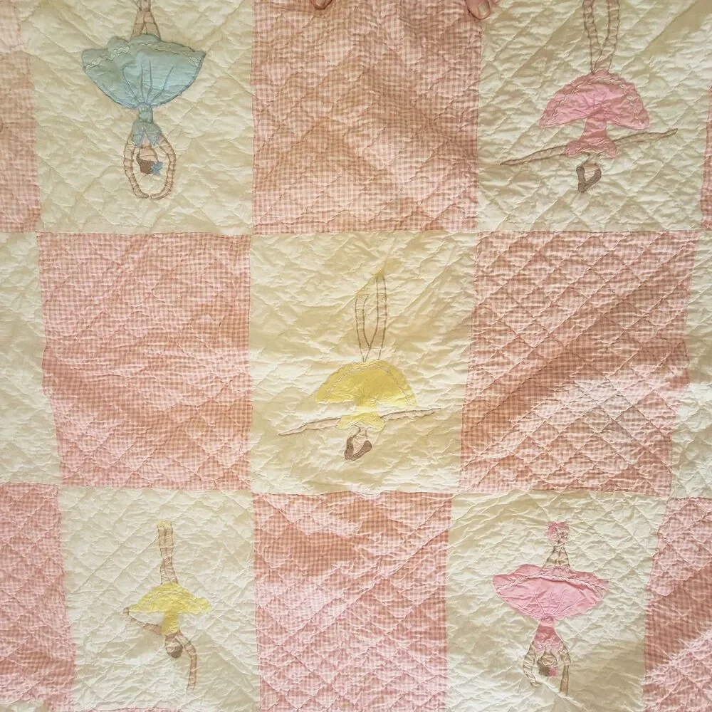 The Company Store Vintage Twin Ballerina Quilt Pink White Embroidered 86x67